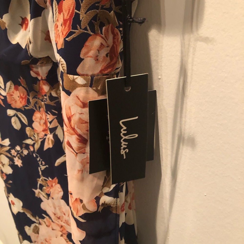 NWT Lulus Reflection Navy Blue Floral Print High-Low Dress Size X-Large - Picture 7 of 13